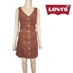 Levi's Rust Brown Corduroy Button-Front Mini Dress